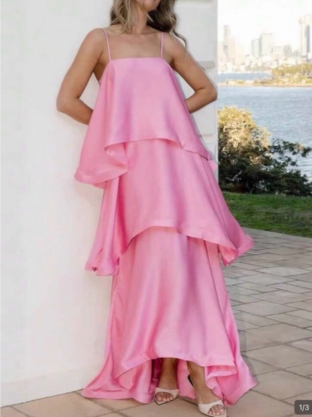 Pink ruffled maxi dress